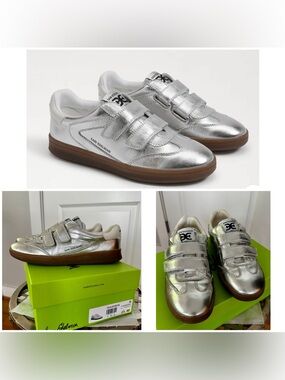 Sam Edelman Talia Double Strap Leather Sneakers Silver, Size 6.5